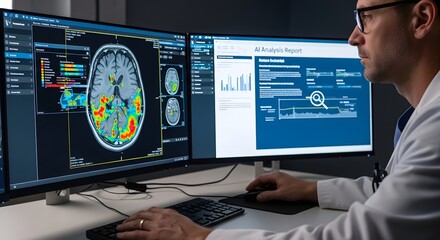 Obraz premium Medical Brain Scan Analysis And Healthcare Diagnostics