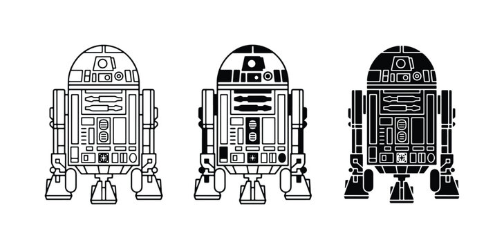 Robot Droid Icons, Sci-Fi Astromech Character Set, Futuristic Technology Vector Graphics