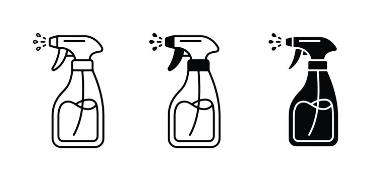 Spray bottle icons, cleaning spray bottle vector graphics, household cleaner spray bottle set