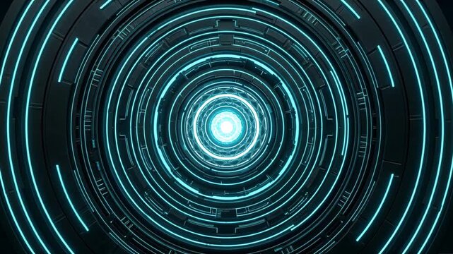 Data Network Tunnel in Abstract Data Network Environment with Glowing Circular Technology Rings