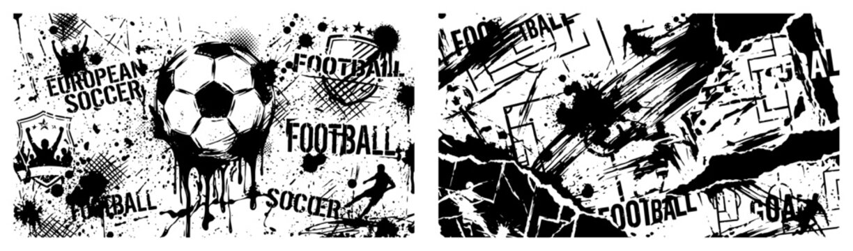 Soccer ball collage with field graphics and distressed textures in grunge style