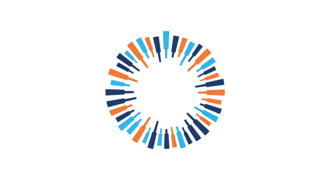 A circular graphic design with colorful bars.