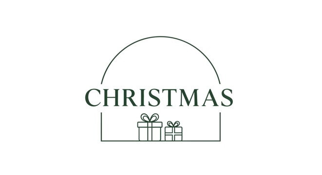 Christmas logo with gifts and decorations.