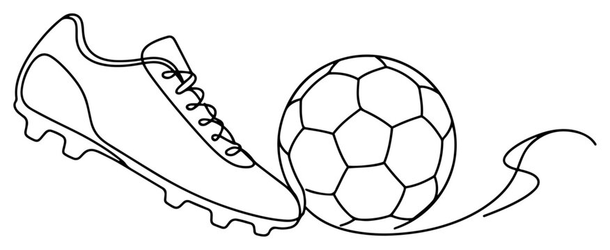 Soccer cleat and football continuous line art illustration