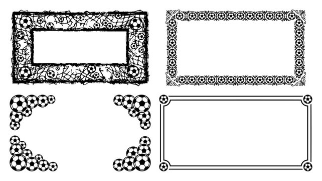Soccer ball frames collection for sport events and certificate borders in minimalist line art style