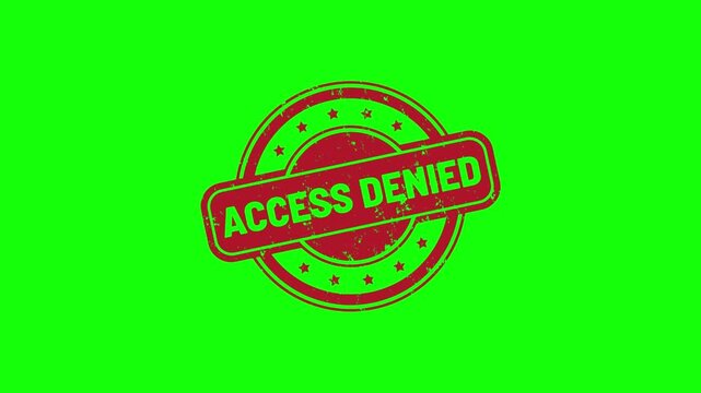 Access denied red rubber stamp animation on a green screen background for digital security alert.