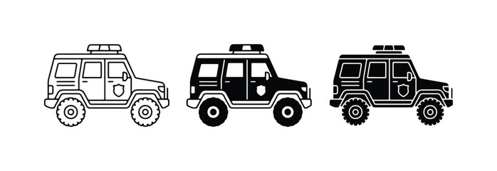 Police SUV Icons, Law Enforcement Vehicle Graphics, Security Patrol Car Vector Set © Sajid