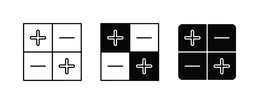 Plus Minus Icons, Positive Negative Symbols, Mathematical Signs, Vector Graphics