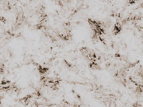 White marble surface with natural brown and black veins. Swirling mineral pattern.