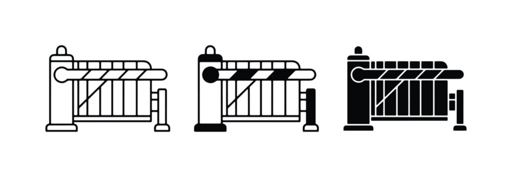 Barrier Gate Icons, Security Access Control, Traffic Control Systems, Vector Graphics