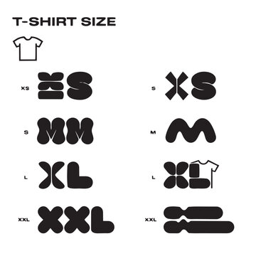 T-shirt size guide icons: xs xxl xxs with t shirt extra large clothing