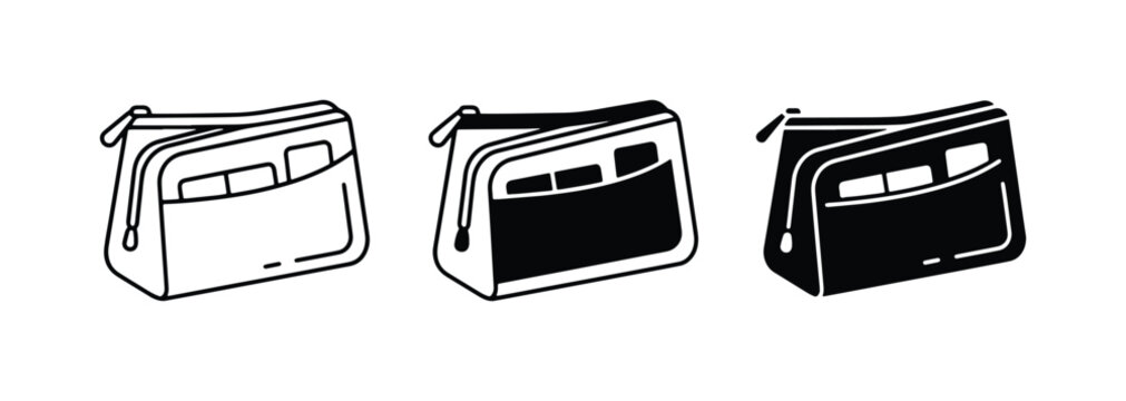 Cosmetic Bag Icons, Toiletry Pouch Vector Set, Makeup Organizer Line Art