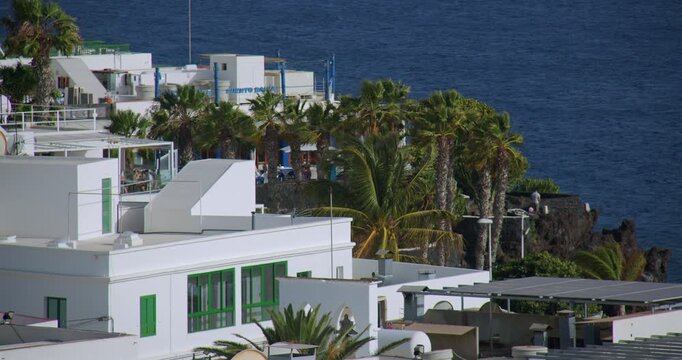 Longshot white wash buildings in Puerto del Carmen , Lanzarote, Canary Islands