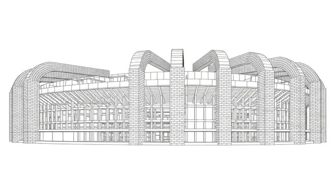 Architectural stadium wireframe perspective view isolated on white background