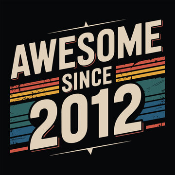 Since 2012 vintage style text with retro stripes birthday