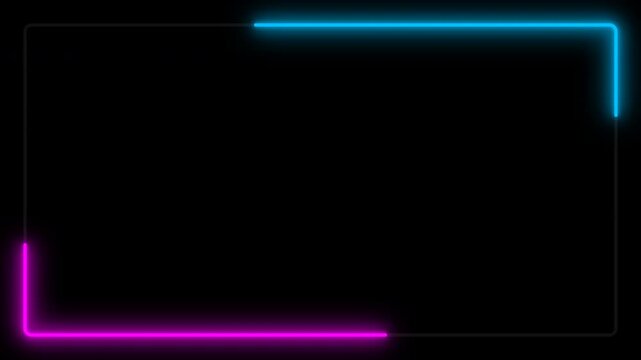 Abstract Neon Frame Border Glowing With Blue and Pink Lights on Black Background.