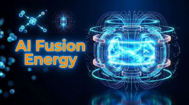 3D holographic tokamak fusion reactor with AI energy particles and glowing plasma core