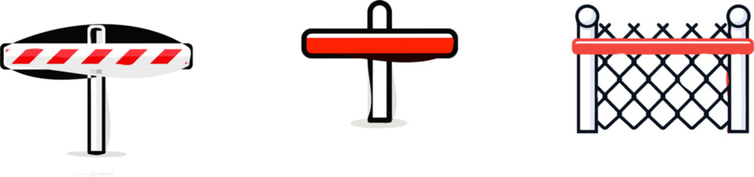 A minimalist vector illustration of a red horizontal bar crossing over a vertical post, set against a white background in a flat 2D design style