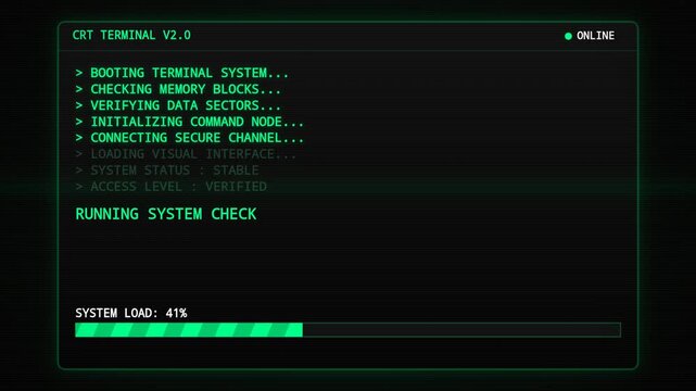 Old School CRT Terminal Booting System Load Progress Screen