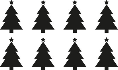 Fototapeta premium Simple Christmas Tree Silhouette Collection with Star Toppers for Holiday Decoration and Festive Vector Design Projects