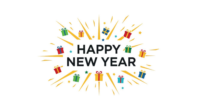 Happy New Year festive celebration graphic.