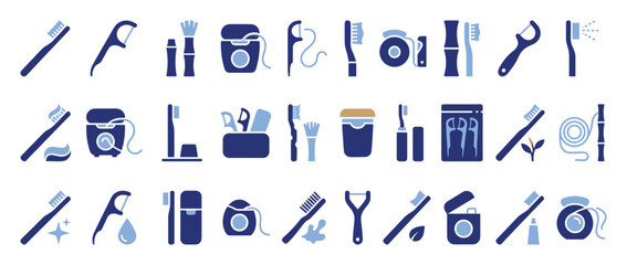Fototapeta na wymiar Collection of dental care and oral hygiene icons representing essential health products for wellness