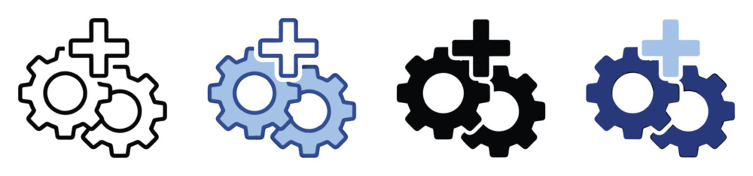 Gears icon with a plus sign symbol for adding new settings and configuration options.
