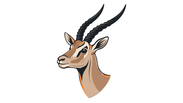 Antlered gazelle profile with modifiable line thickness. Artistic savanna antelope head graphic for sporting brands and natural history studies. Graceful herbivore silhouette on white backdrop.