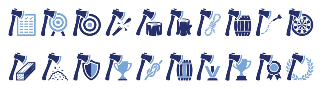 Axe icons representing lumberjack sports, outdoor activities, competition, and awards