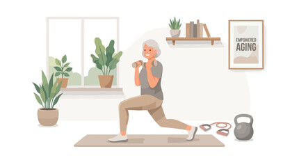 Fototapeta premium Senior woman exercising with dumbbells at home.