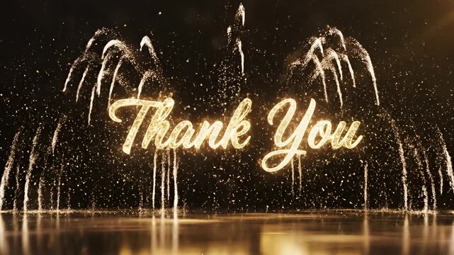 Golden Thank You Text Appears Amidst Sparkling Fireworks Display.