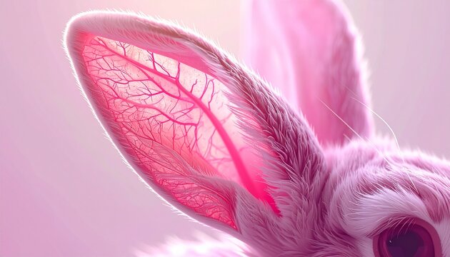 Translucent rabbit ear with visible blood vessel network under soft light
