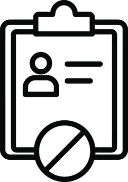 Prohibited personnel clipboard line icon representing denied access or rejected profile applications with forbidden