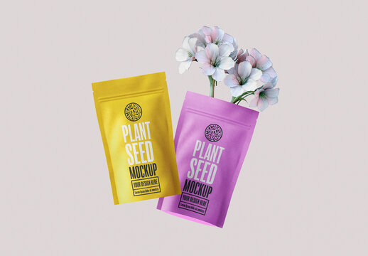 Two Plant Seed Mockup Bag Frontal View
