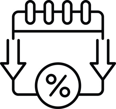 Interest rate reduction or seasonal discount calendar icon with calendar discount decrease reduction interest