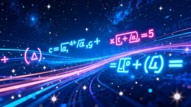 Cosmic space with glowing math equations