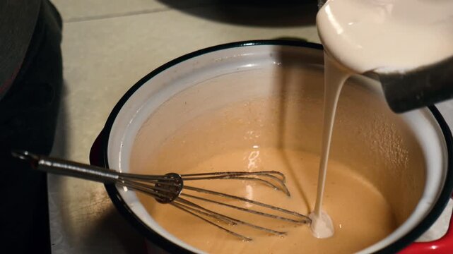 Close up video of custard dough preparation with flour starch sieve and rolling pin in detailed baking process in Full HD 4K