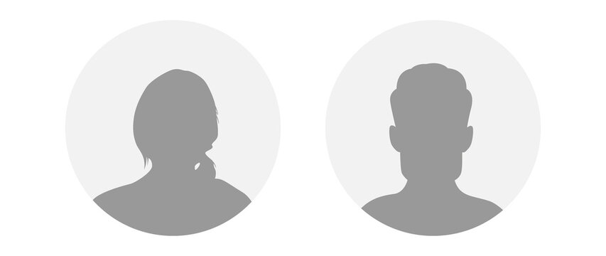 Vector flat illustration in grayscale. Icons of man and woman. Avatar, user profile, person icon, profile picture. Suitable for social media profiles, icons, screensavers and as a template.