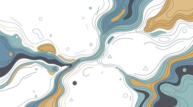 Abstract Topographic Map Background with Organic Fluid Lines and Muted Earth Tones