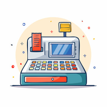 Cartoon Cash Register with Receipt