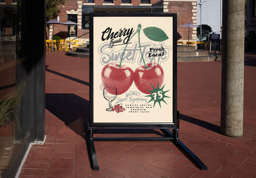 A-frame Sign on Sidewalk in San Francisco. PSD template mockup.