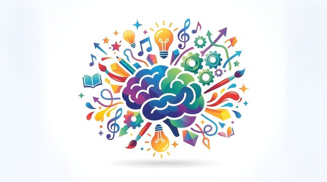 abstract colorful brain and learning element 