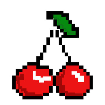 pixel cherry fruit retro 8-bit video game art vector graphic