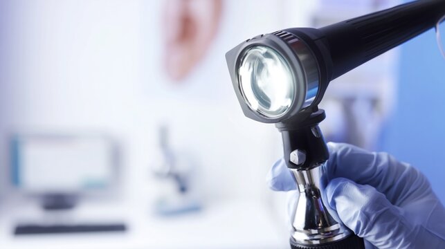 Medical Otoscope Examination with Focused Light