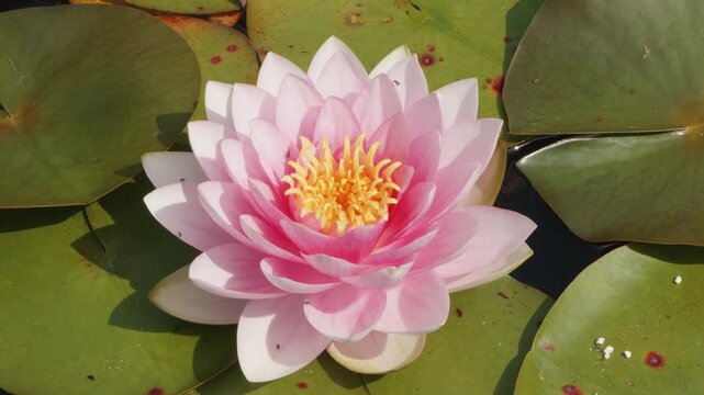 Pink garden water pond lily flower close up background stock footage