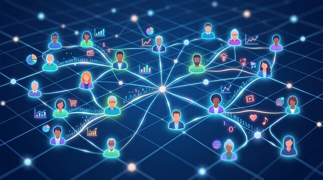 A digital network connecting diverse individuals through virtual communication.