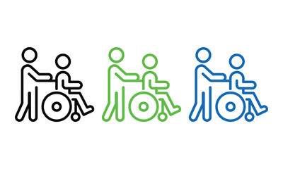 Fototapeta premium Assistive icons showing person helping wheelchair user