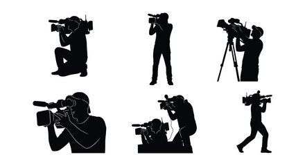 Silhouette of people with video cameras on tripods or handheld © Begum
