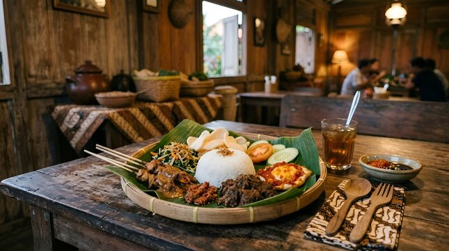 Delicious Indonesian Nasi Rawon Dish on a Wooden Table