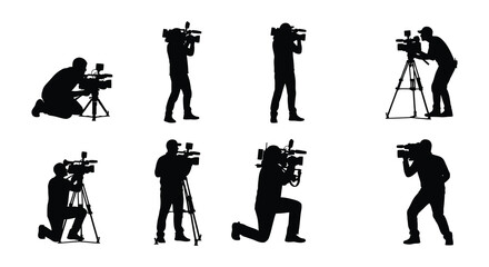 Silhouette of people with video cameras on tripods or handheld © Begum